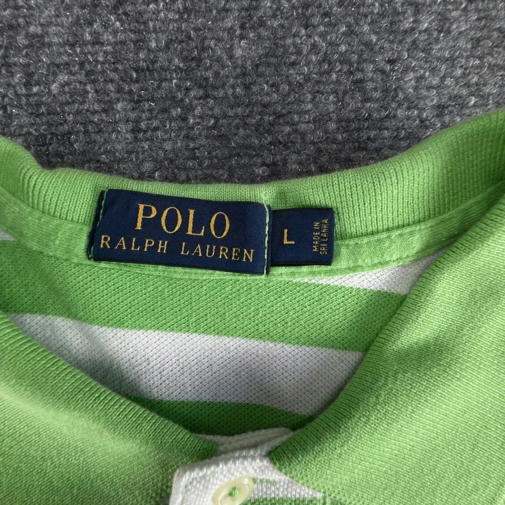 Polo Ralph Lauren Mens Green White Striped Short Sleeve Polo Shirt Large Logo